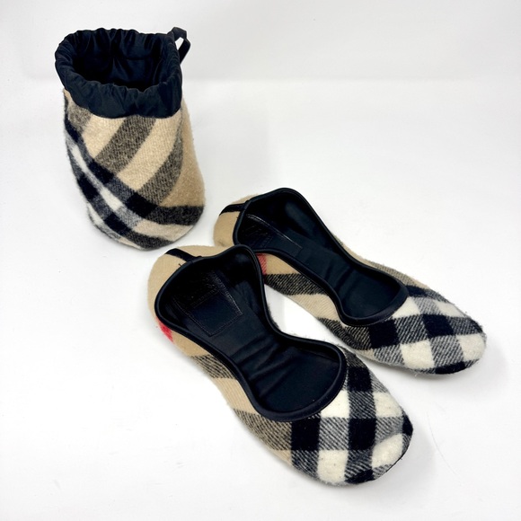 Burberry Shoes - Burberry London Plaid Foldable Ballet Flats Archive Nova Check Beige/Black/White